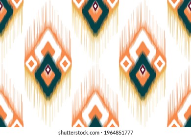 Ikat ethnic Indian seamless pattern design. Aztec fabric carpet mandala ornament chevron textile decoration wallpaper. Boho geometric native African American texture vector illustrations background.