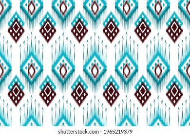 Ikat ethnic Indian seamless pattern design. Aztec fabric carpet mandala ornament native boho African American chevron textile wallpaper decoration. Geometric texture vector illustrations background.