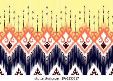 Ikat ethnic Indian seamless pattern design. Aztec fabric carpet mandala ornament native boho chevron textile decoration wallpaper. Geometric texture vector illustrations background.