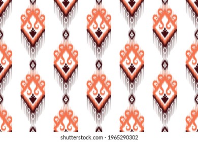 Ikat ethnic Indian seamless pattern design. Aztec fabric carpet mandala ornament native boho chevron textile decoration wallpaper. Geometric texture vector illustrations background.