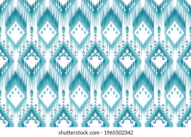 Diseño de patrones sin fisuras de la etnia india Ikat. Alfombra de tela azteca mandala adorno nado boho nativo chevron africano decoración de papel de pared textil. Ilustraciones de fondo del vector de textura geométrica.