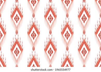 Ikat ethnic Indian seamless pattern design. Aztec fabric carpet mandala ornament chevron textile decoration wallpaper. Boho geometric native African American texture vector illustrations background.