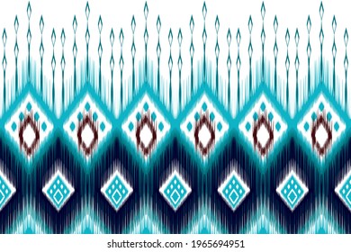 Ikat ethnic Indian seamless pattern design. Aztec fabric carpet mandala ornament native boho African American chevron textile wallpaper decoration. Geometric texture vector illustrations background.