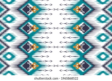 Diseño de patrones sin fisuras de la etnia india Ikat. Moqueta de tela azteca mandala adorno nado boho nativo decoración textil afroamericana tapicería. Ilustraciones de fondo del vector de textura de chevron geométrico.
