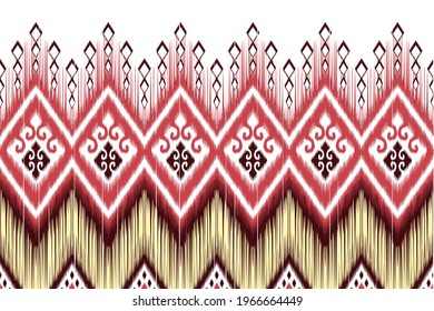 Ikat ethnic Indian seamless pattern design. Aztec fabric carpet mandala ornament native boho African American textile decoration wallpaper. Geometric chevron texture vector illustrations background.