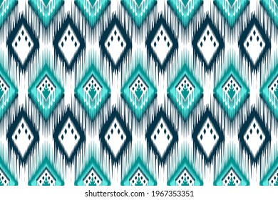 Ikat ethnic Indian seamless pattern design. Aztec fabric carpet mandala ornament native boho African American textile decoration wallpaper. Geometric chevron texture vector illustrations background.