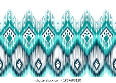 Ikat ethnic Indian seamless pattern design. Aztec fabric carpet mandala ornament native boho African American textile decoration wallpaper. Geometric chevron texture vector illustrations background.