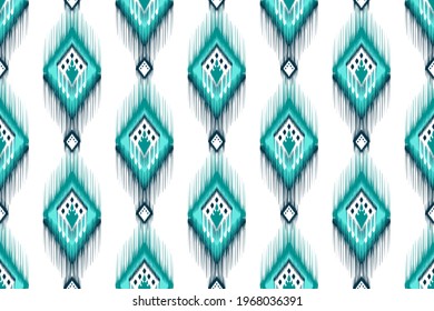 Ikat ethnic Indian seamless pattern design. Aztec fabric carpet mandala ornament native boho African American textile decoration wallpaper. Geometric chevron texture vector illustrations background.