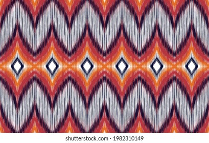 Ikat ethnic Indian seamless pattern design. Aztec fabric carpet mandala ornament native boho chevron textile decoration. Geometric embroidery patterns vector illustrations background.