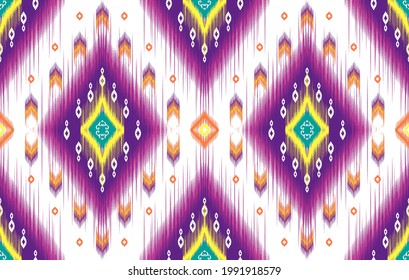 Patrón inestable de la etnia india Ikat. Alfombra de tela azteca mandala adorno nado boho nativa chevron decoración textil. Patrones de ilustraciones vectoriales de textura de bordado de estilo afroamericano geométrico.