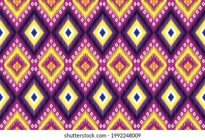 Patrón inestable de la etnia india Ikat. Alfombra de tela azteca mandala adorno nado boho nativa chevron decoración textil. Imágenes geométricas de la textualidad afroamericana tradicional de bordado vectoriales.