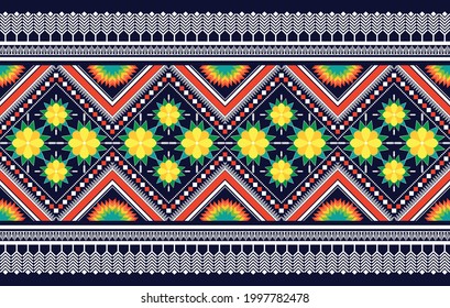 Ikat ethnic Indian seamless pattern design. Aztec fabric carpet mandala ornament boho chevron textile decoration. Geometric traditional embroidery patterns vector illustrations background.