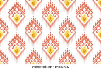 Diseño de patrones sin fisuras de la etnia india Ikat. Moqueta de tela azteca mandala adorno boho chevron decoración textil. Patrones de bordado geométricos tradicionales ilustraciones de fondo vectorial.