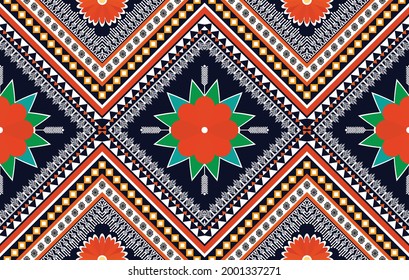 Diseño de patrones sin fisuras de la etnia india Ikat. Moqueta de tela azteca mandala adorno boho chevron decoración textil papel de pared. Antecedentes de los vectores de bordado tradicionales tribales.