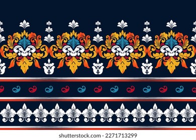 Ikat ethnic Indian seamless pattern decoration design. Aztec fabric boho mandalas textile wallpaper. Tribal native motif carpet ornaments African American folk India traditional embroidery vector