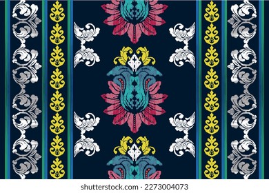 Ikat ethnische indische Muster-Design nahtlos. Aztec Gewebe boho mandalas Stoffdekorative Tapete. Stammes einheimisches Motiv Afrikanisch-Amerikanisches Sareg, traditioneller Stickereihintergrund 