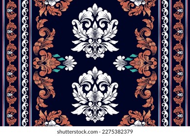 Ikat ethnic Indian seamless pattern design Aztec fabric boho mandalas textile wallpaper tribal native motif carpet African American India saree folk traditional embroidery vector background