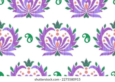 Ikat ethnic Indian seamless pattern design Aztec fabric boho mandalas textile wallpaper tribal native motif carpet African American India saree folk traditional embroidery vector background