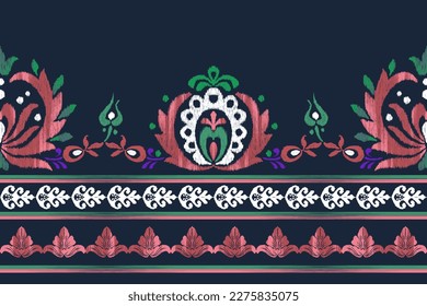 Ikat ethnic Indian seamless pattern design Aztec fabric boho mandalas textile wallpaper tribal native motif carpet African American India saree folk traditional embroidery vector background