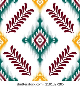 Ikat ethnic motif seamless pattern design. Aztec fabric carpet mandala ornaments textile decorations wallpaper. Tribal boho native ethnic African American traditional embroidery vector background 