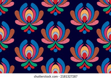 Ikat ethnic motif seamless pattern design. Aztec fabric carpet mandala ornaments textile decorations wallpaper. Tribal boho native ethnic African American traditional embroidery vector background 