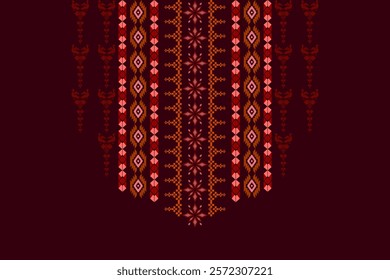 Ikat ethnic neck embroidery geometric Aztec style design for fabric, clothing, necklace pattern, border decor, element, texture, textile, decoration, fashion, graphic, wallpaper, printing, necklace
