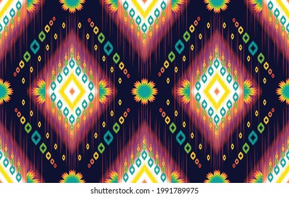 Ikat ethnic orientalist seamless pattern traditional design for background, carpet, wallpaper, clothing, wrapping, batik, fabric Indian African American style. Vector illustrations embroidery patterns