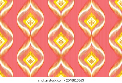Ikat ethnic pattern Aztec fabric carpet ornament boho chevron textile decoration wallpaper tribal turkey African Indian traditional embroidery vector illustrations background 