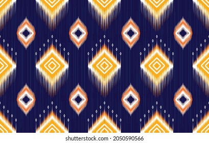 Patrón étnico de Ikat. Alfombra de tela azteca mandala adorno boho chevron decoración textil papel de pared Tribal pavo africano indio americano tradicional bordado oriental ilustración vectorial fondo
