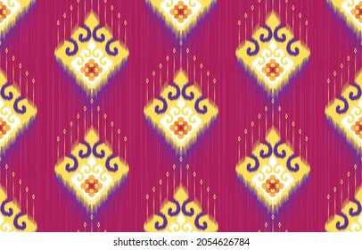 Patrón étnico de Ikat. Moqueta de tela azteca mandala adorno boho chevron decoración textil papel de pared. Tríbal de pavo africano africano-hindú tradicional bordado ilustraciones vectoriales orientales de fondo.