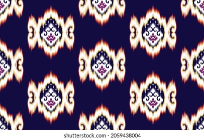 Ikat ethnic pattern design. Aztec fabric carpet mandala ornament boho chevron textile decoration wallpaper. Tribal turkey African Indian traditional embroidery oriental vector illustrations background