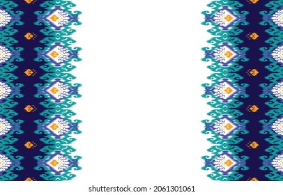 Diseño de patrones étnicos Ikat. Moqueta de tela azteca mandala adorno boho chevron decoración textil papel de pared. Antecedentes de los vectores orientales del bordado tradicional indígena tribal de pavo africano