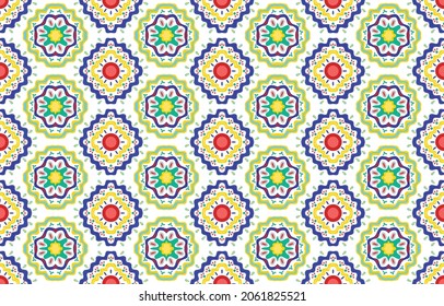 Diseño de patrones étnicos Ikat. Moqueta de tela azteca mandala adorno boho chevron decoración textil papel de pared. Antecedentes de los vectores orientales del bordado tradicional indígena tribal de pavo africano