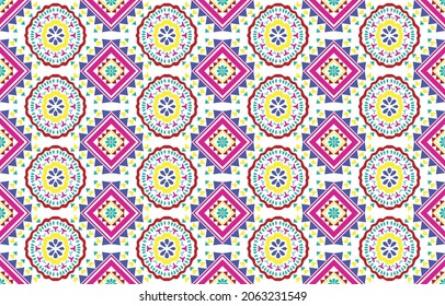 Ikat ethnic pattern design. Aztec fabric carpet mandala ornament boho chevron textile decoration wallpaper. Tribal turkey African Indian traditional embroidery vector illustrations background 