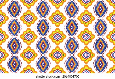 Ikat ethnic pattern design. Aztec fabric carpet mandala ornament boho chevron textile decoration wallpaper. Tribal turkey African Indian traditional embroidery vector illustrations background.