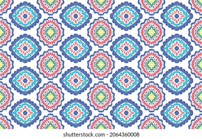 Ikat ethnic pattern design. Aztec fabric carpet mandala ornament boho chevron textile decoration wallpaper. Tribal turkey African Indian traditional embroidery oriental vector illustrations background