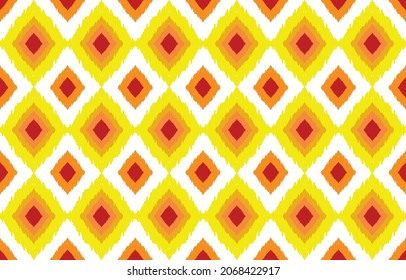 Diseño de patrones étnicos Ikat. Moqueta de tela azteca mandala adorno boho chevron decoración textil papel de pared. Antecedentes del vector tradicional del bordado del pavo tribal africano indio.
