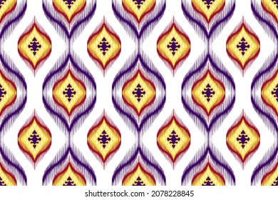 Ikat ethnisches Muster Design. Azteken Stoffteppich Mandala Ornament boho chevron Textil-Dekoration Tapete. Geometrisches, tribales Putenfleisch afrikanischer traditioneller Stickereien, Vektorgrafik-Hintergrund