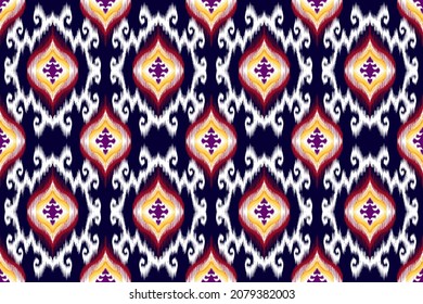 Ikat ethnic pattern design. Aztec fabric carpet mandala ornament boho chevron textile decoration wallpaper. Geometric tribal turkey African Indian traditional embroidery vector illustration background