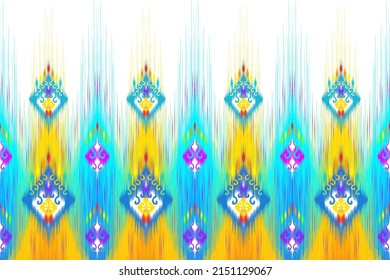 Diseño de patrones étnicos Ikat. Moqueta de tela azteca mandala adorno de decoración textil de chevron étnico papel de pared. Resumen de la geométrica tribal pavo boho nativo de la etnia tradicional del vector del bordado.
