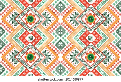 Ikat ethnic pattern design for background, carpet, fabric, clothing, wrapping, textile, batik, wallpaper vector illustrations traditional orientalist embroidery style. Ethnic texture for native boho.