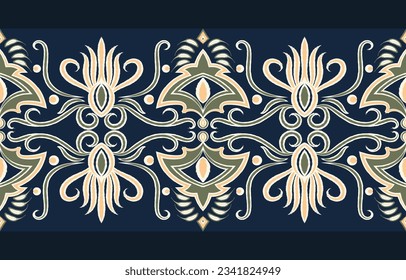 Ikat ethnic pattern floral border Aztec abstract pattern design for textures, fabrics, garments, wraps, decorations, rugs.