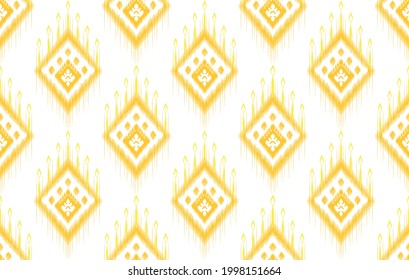 Ikat ethnic pattern seamless design.  Aztec fabric tribal ornament boho textile decoration.  Geometric native African american patterns traditional embroidery vector illustrations background. 