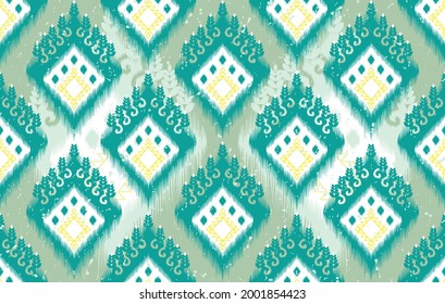 El patrón étnico de Ikat es un diseño sin fisuras. Alfombras de adornos de boho nativos aztecos de decoración textil papel tapiz.  Ilustración geométrica tradicional del vector de bordado 