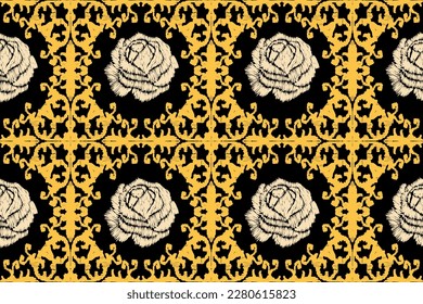 patrón étnico ikat diseño tradicional para fondo, alfombra, papel pintado, ropa, envoltura, Batik, tela, sarong,Estilo de bordado de ilustración vectorial.