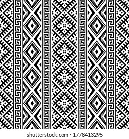 Ikat ethnic pattern vector in black and white color