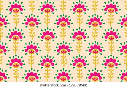 Ikat ethnic pink floral art. Ikat seamless pattern in tribal, folk embroidery, Mexican style. Aztec geometric art ornament print. Design for carpet, wallpaper, clothing, wrapping, fabric, cover.