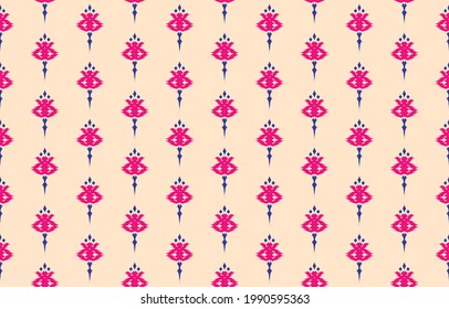 Ikat ethnic pink floral art. Ikat seamless pattern in tribal, folk embroidery, Mexican style. Aztec geometric art ornament print. Design for carpet, wallpaper, clothing, wrapping, fabric, cover.