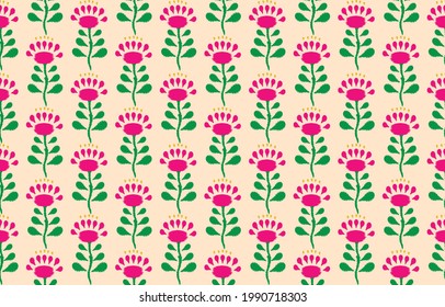 Ikat ethnic pink floral art. Ikat seamless pattern in tribal, folk embroidery, Mexican style. Aztec geometric art ornament print. Design for carpet, wallpaper, clothing, wrapping, fabric, cover.