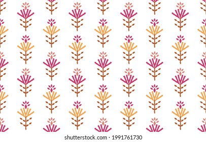 Ikat ethnic pink floral art. Ikat seamless pattern in tribal, folk embroidery, Mexican style. Aztec geometric art ornament print. Design for carpet, wallpaper, clothing, wrapping, fabric, cover.
